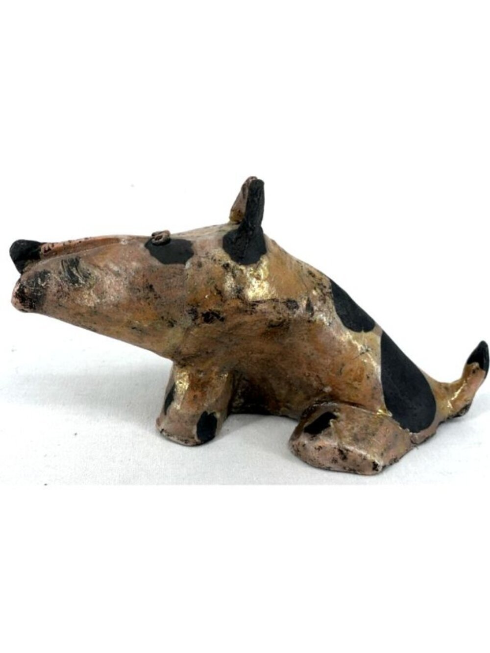 Raku Dog Figurine Studio Art Pottery Brown Black 7.5" Unique